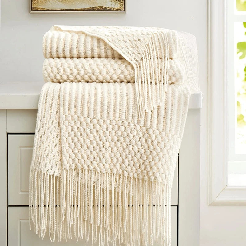 White Boho Throw Knitted Blankets