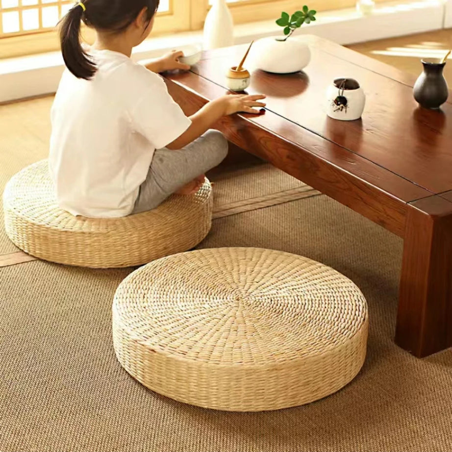 Woven Natural Straw Pouf - Tatami Floor Cushion